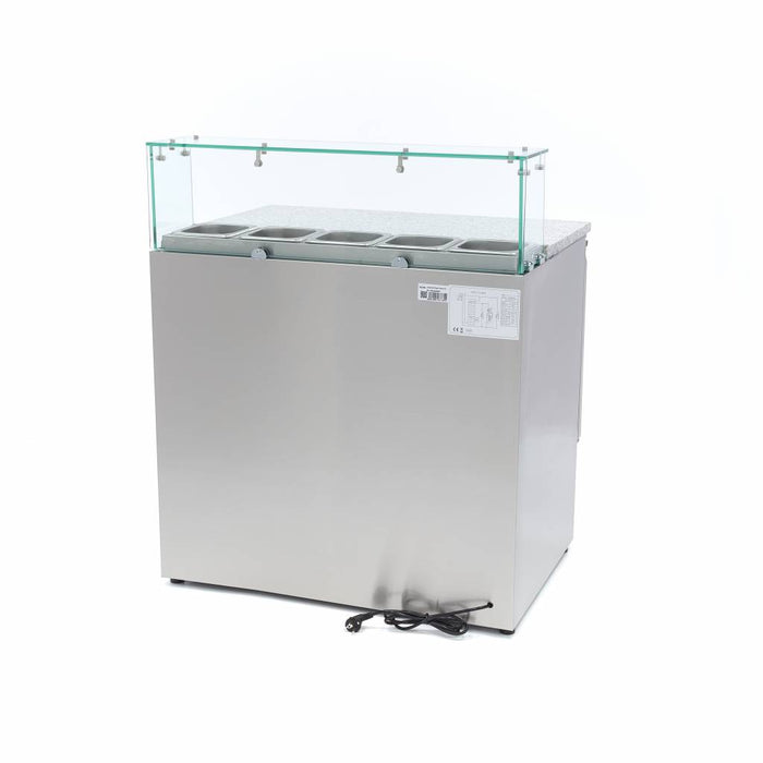 Saladette pizza Maxima, réfrigérateur pour la préparation des pizzas, 90 cm, 2 portes, capacité pour 5 x 1/6 GN, couvercle en verre.