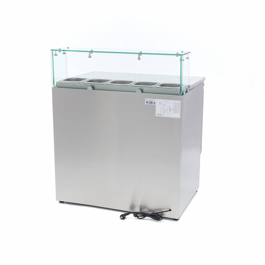 Saladette pizza Maxima, réfrigérateur pour la préparation des pizzas, 90 cm, 2 portes, capacité pour 5 x 1/6 GN, couvercle en verre.