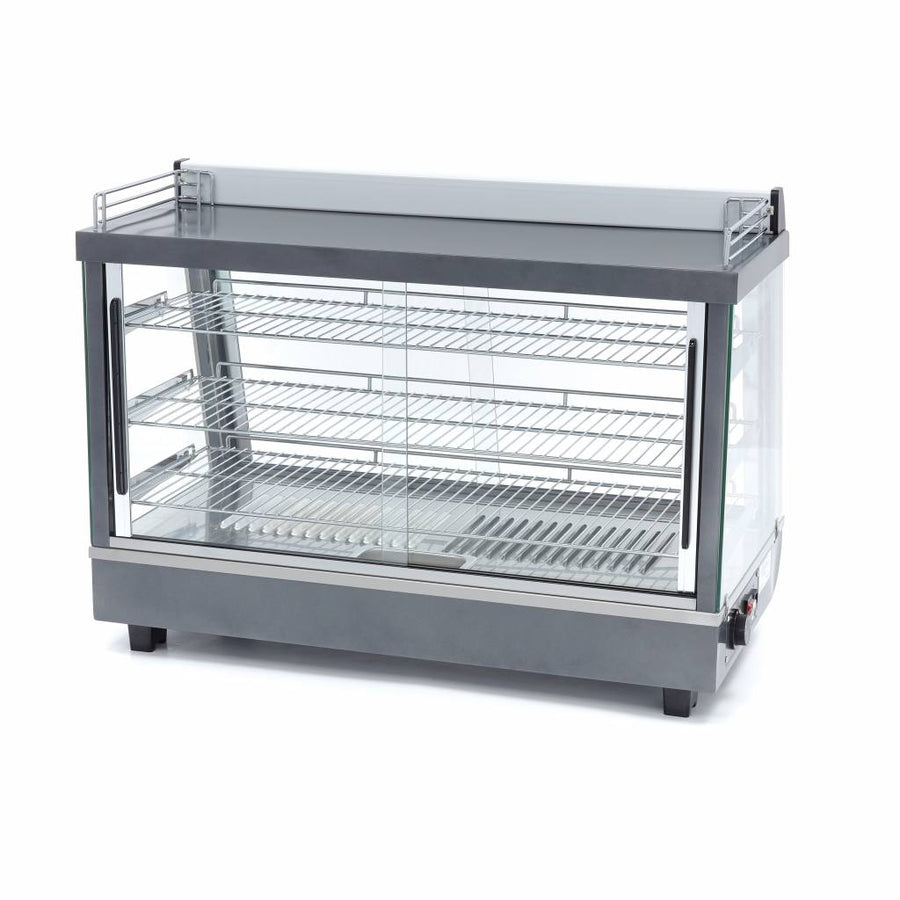 Vitrine chauffante Maxima de 136 L avec 3 étagères, porte en verre et éclairage intérieur, dimensions 91,5 cm.