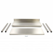 Table en acier inoxydable Maxima, 80x60 cm, hauteur réglable, avec dosseret et étagère de rangement, pour cuisine ou atelier.