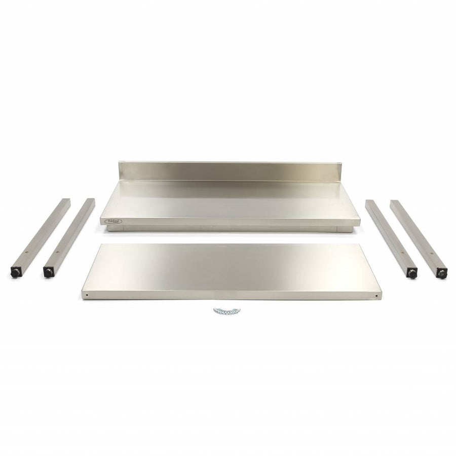 Table en acier inoxydable - 160 x 60 cm - hauteur réglable - avec dosseret et étagère de rangement