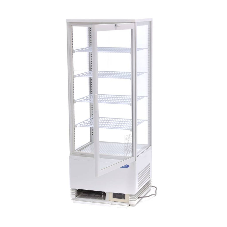 Vitrine réfrigérée mini Maxima de 98 L, blanc, 43 cm de large, idéale pour la présentation de produits froids.