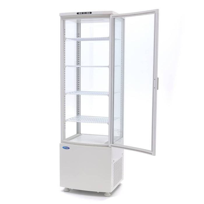 Vitrine réfrigérée blanche de 235 L, mini display fridge Maxima, 52 cm de large, pour présentation de produits frais.