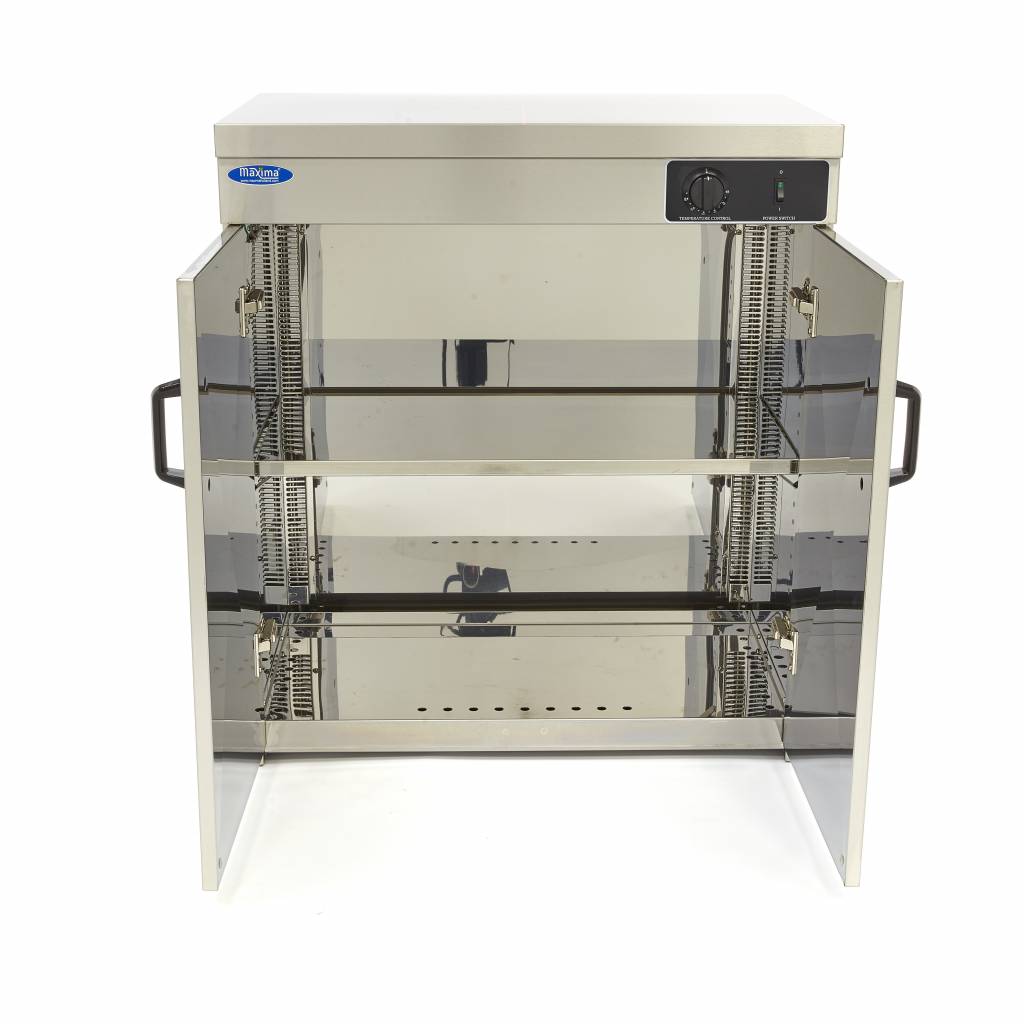 Armoires chauffantes Maxima pour plaques, capacité de 120 plaques jusqu'à Ø32 cm, stockage thermique efficace.