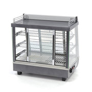 Vitrine chauffante Maxima de 96 L avec 3 étagères, en verre transparent, pour présentation d'aliments chauds.