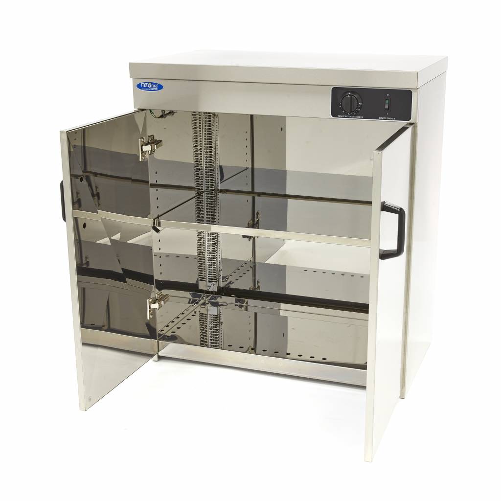 Armoires chauffantes Maxima pour plaques jusqu’à Ø32 cm, modèle réchauffeur de 120 plaques, en acier avec portes transparentes