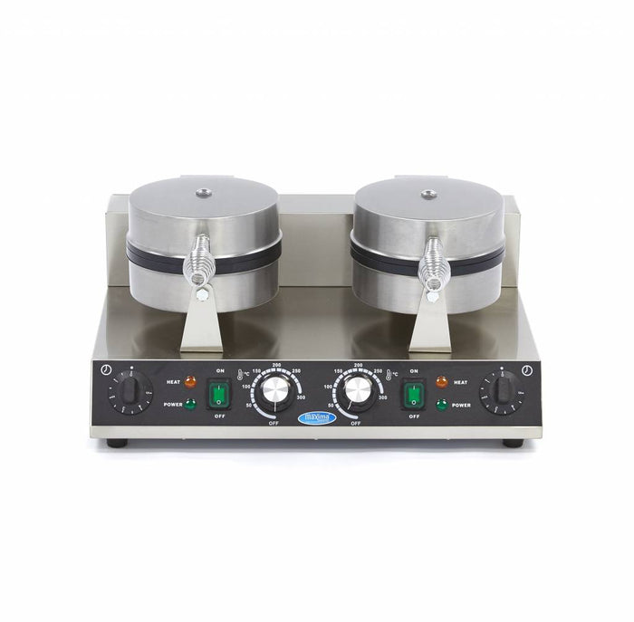 Gaufrier professionnel Maxima pour 8 gaufres en forme de cœurs, double, avec plaques antiadhésives.