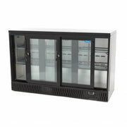 Réfrigérateur à boissons Maxima à 3 portes coulissantes avec 6 étagères réglables, stockage pratique pour boissons.