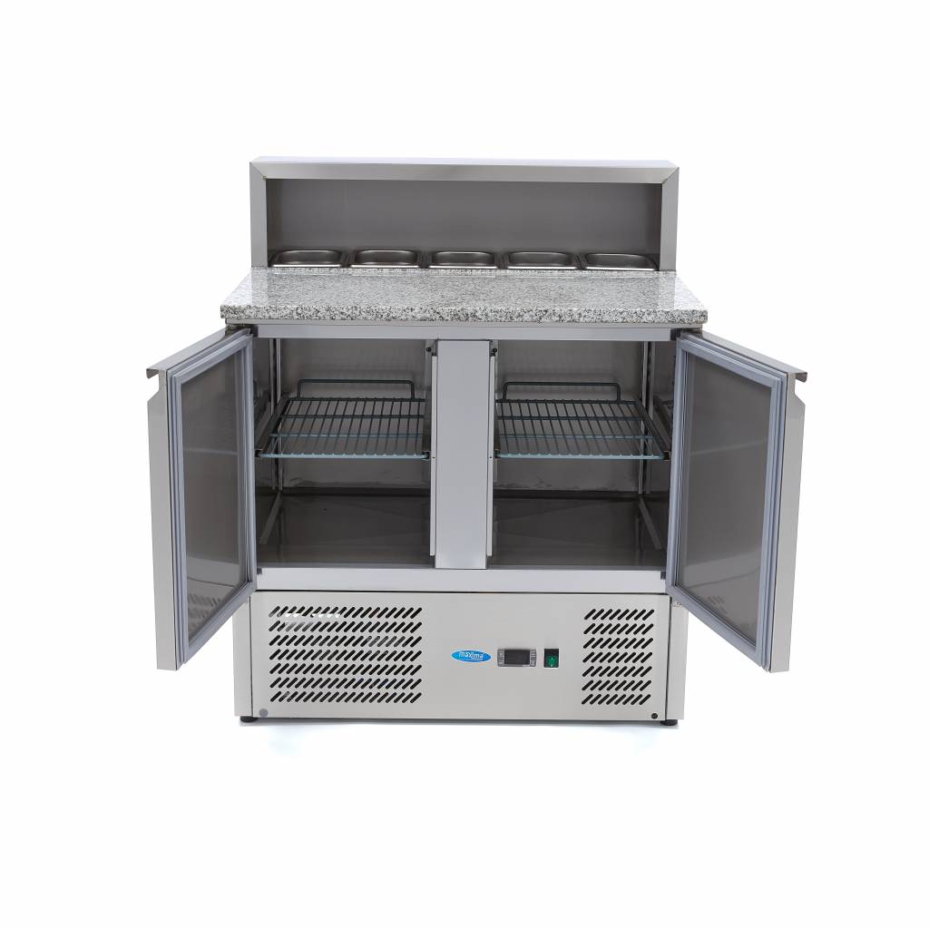 Réfrigérateur pour la préparation des pizzas - 90 cm - 2 portes - s'adapte à 5 x 1/6 GN - incl couvercle en acier inoxydable