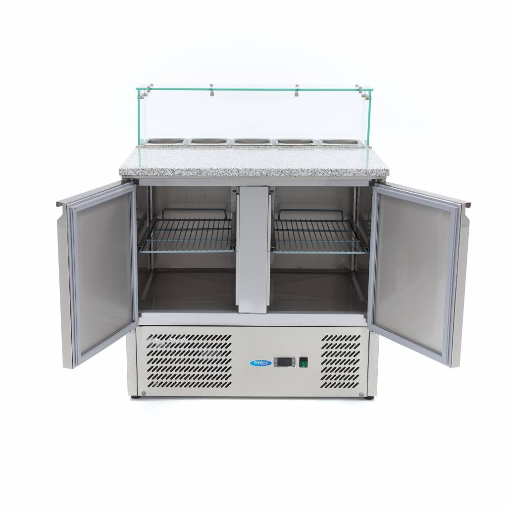 Réfrigérateur pour la préparation des pizzas - 90 cm - 2 portes - s'adapte à 5 x 1/6 GN - incl couvercle en verre