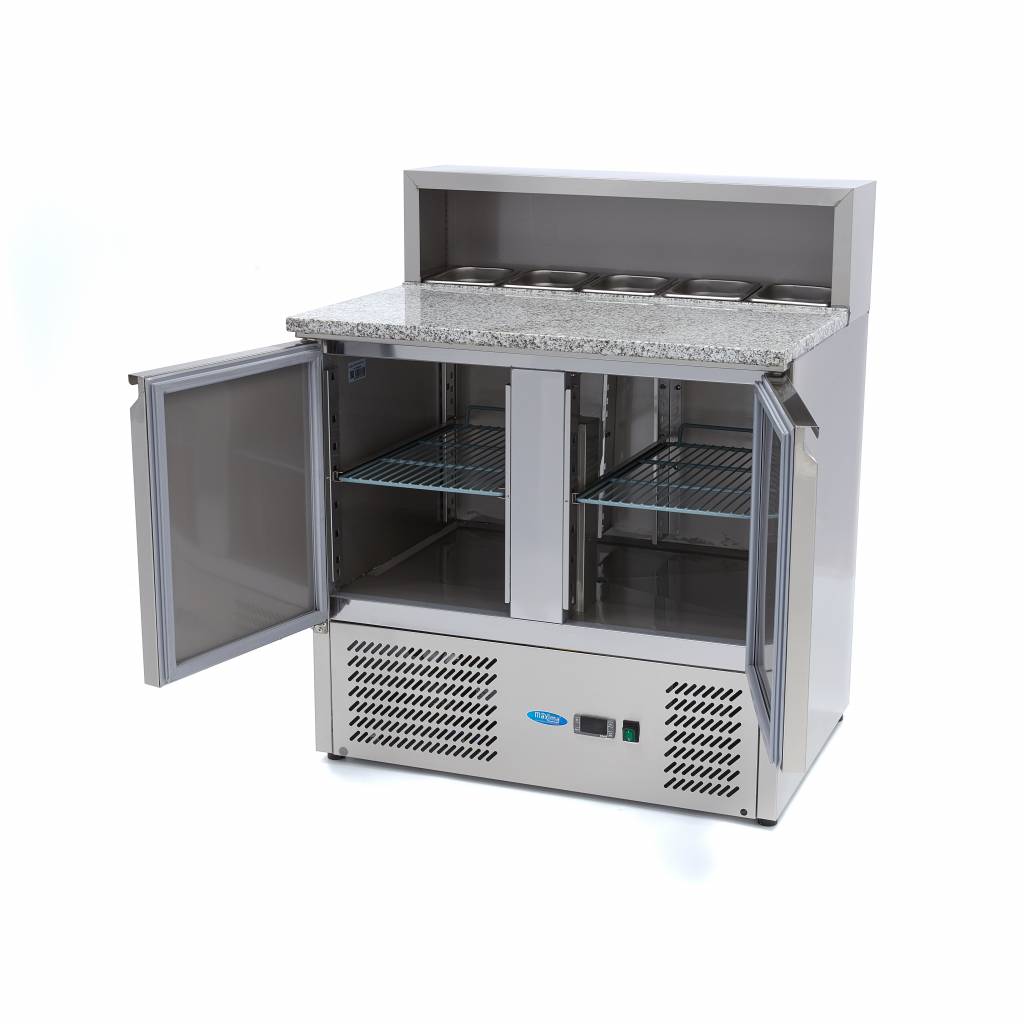 Réfrigérateur pour la préparation des pizzas - 90 cm - 2 portes - s'adapte à 5 x 1/6 GN - incl couvercle en acier inoxydable