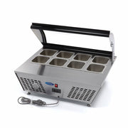 Saladette Maxima de 67 L avec 8 bacs 1/6 GN, modèle de table pour préparation de salades en cuisine professionnelle.