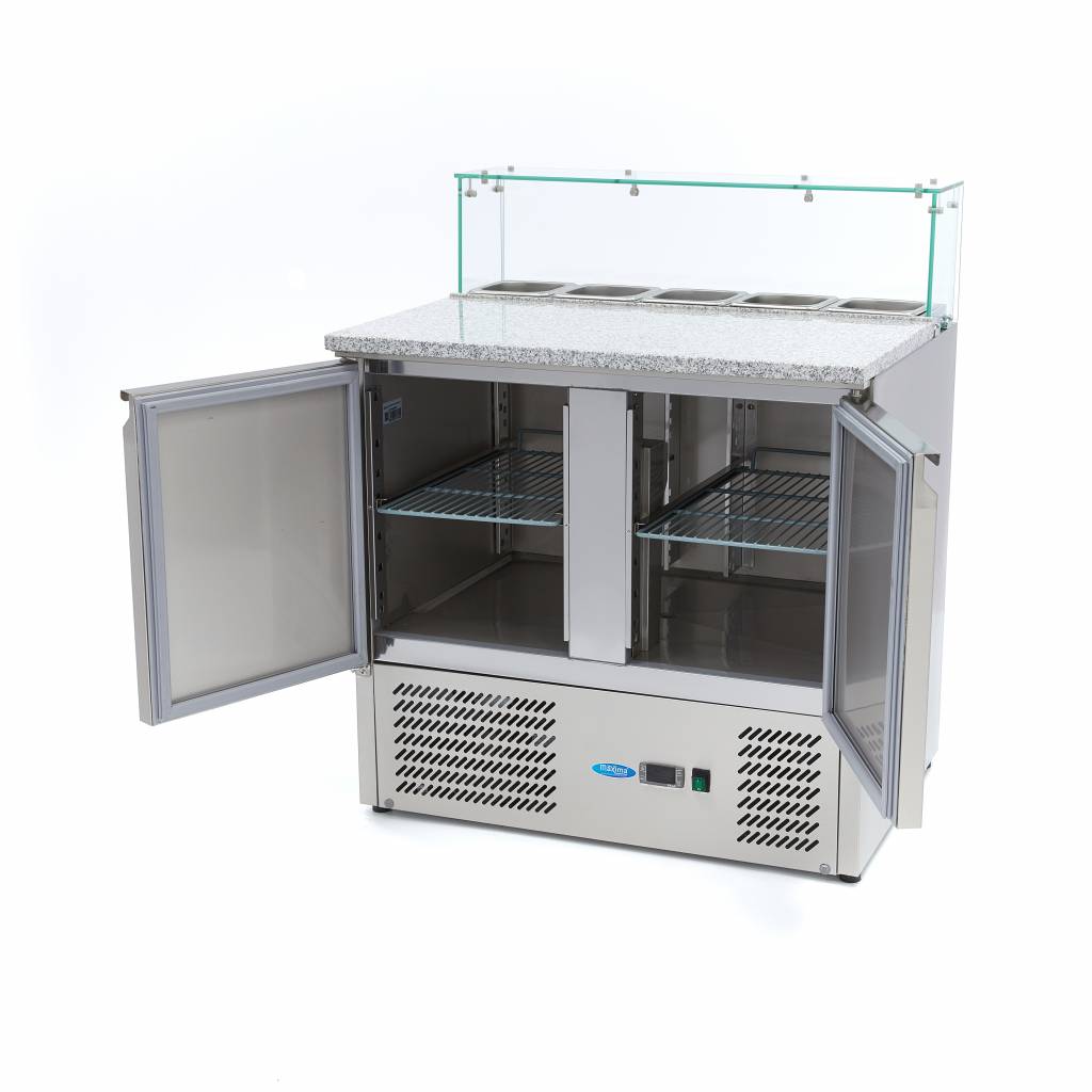 Réfrigérateur pour la préparation des pizzas - 90 cm - 2 portes - s'adapte à 5 x 1/6 GN - incl couvercle en verre