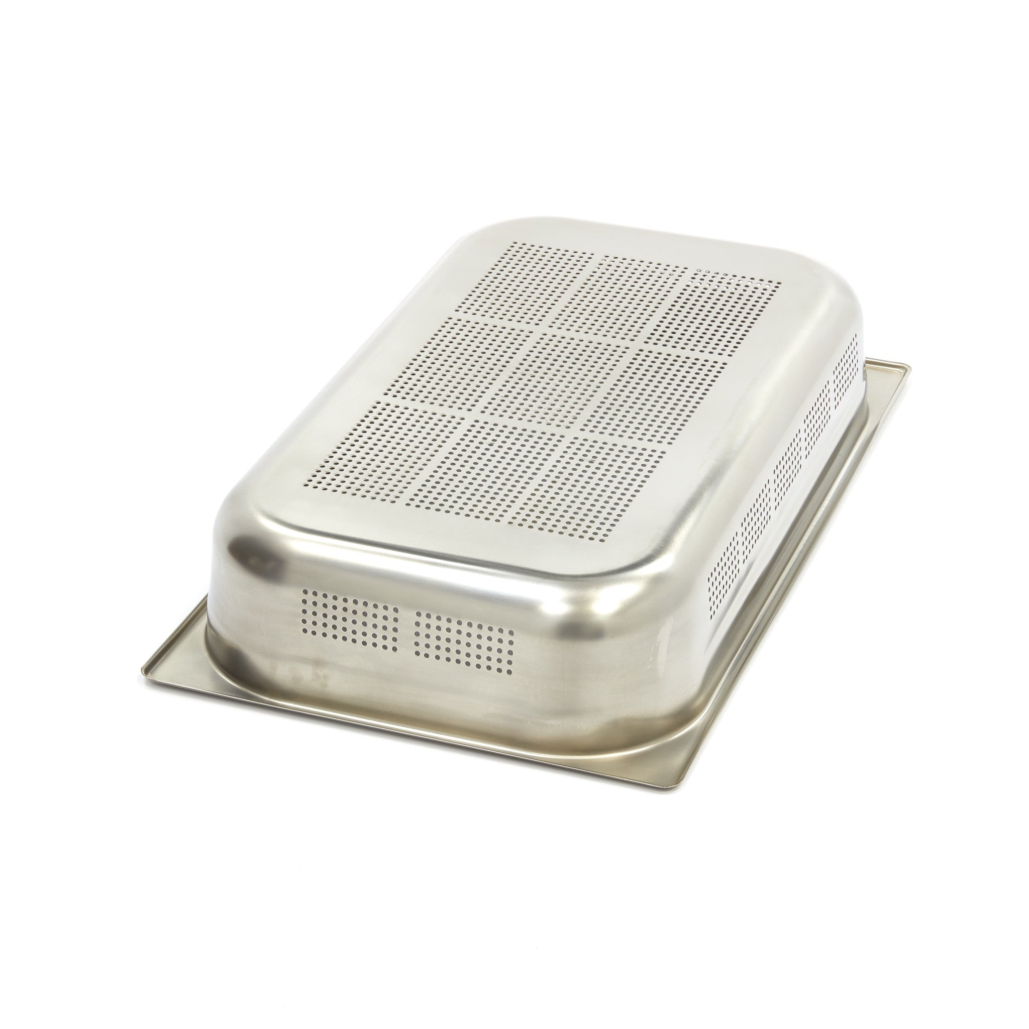 Bac gastronorme 1/1 GN en acier inoxydable perforé, profondeur 10 cm, de la marque Maxima, utilisé pour la cuisine professionnelle.