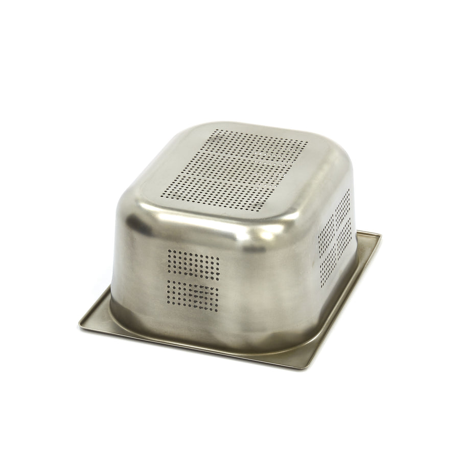 Récipient gastronorm 1/2 GN en acier inoxydable perforé, profondeur 15 cm, bac gastronorme Maxima pour cuisine professionnelle.
