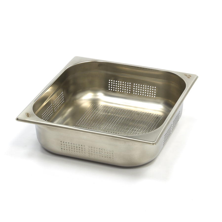 Récipient gastronorm 2/3 GN en acier inoxydable perforé, profondeur 10 cm, par Maxima, idéal pour la cuisine professionnelle.