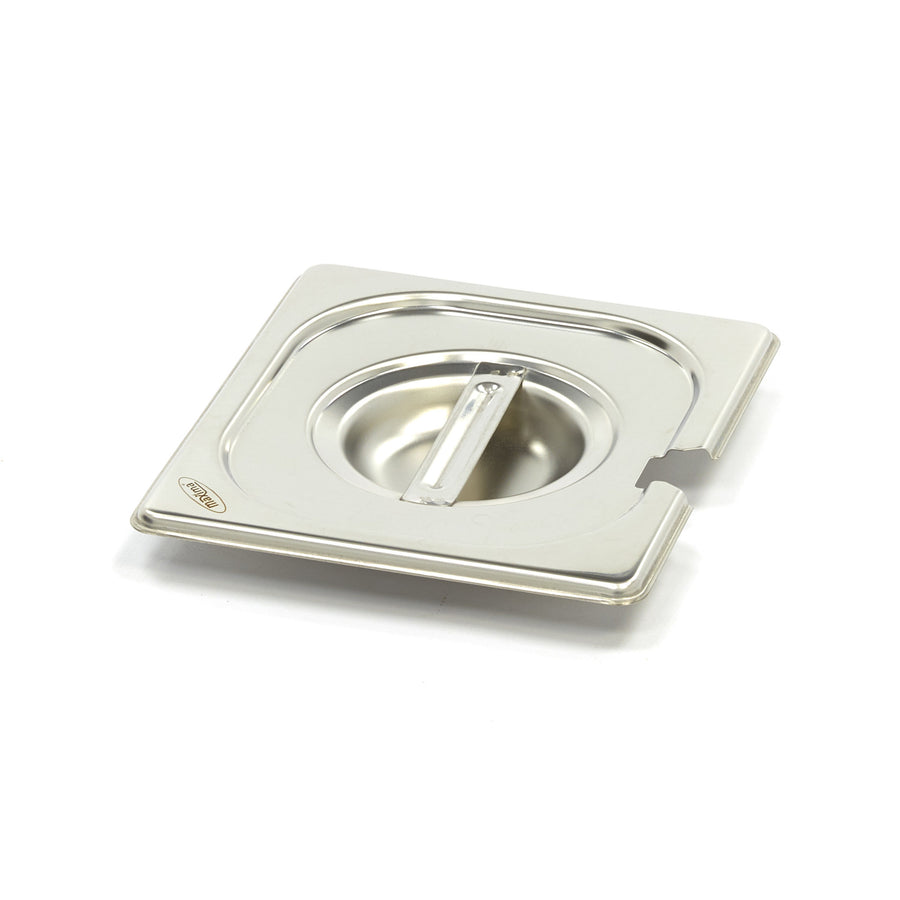 Couvercle gastronorm 1/6 GN en acier inoxydable avec ouverture pour cuillère, compatible avec bacs gastronorm Maxima.