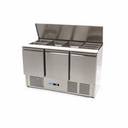 Saladette Maxima de 400 L avec 3 portes, planche à découper, dimensions 137 cm, pour stockage et préparation.