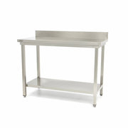 Table en acier inoxydable - 1200 x 600 mm - hauteur réglable - avec dosseret et étagère de rangement