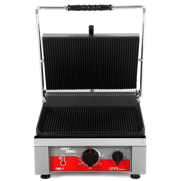 Contact/Panini Grill | Ribbed Surface 360x300 mm (Cast Iron) | 50°C/300°C - Unninox - image 5