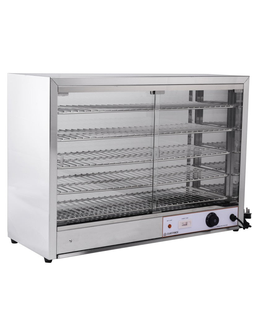 Vitrine chauffante en inox Cuistance pour snacks, dimensions L865×P360×H625 mm, idéale pour la restauration.